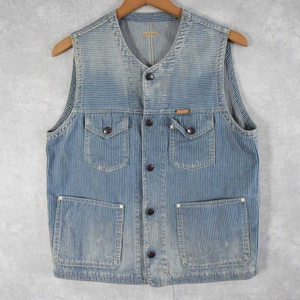 Kapital Vests Hickory Stripe Denim V-neck Button … - image 1