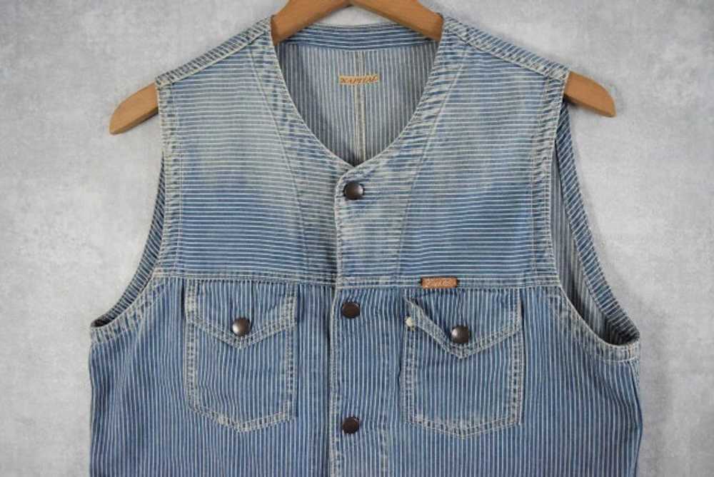 Kapital Vests Hickory Stripe Denim V-neck Button … - image 4