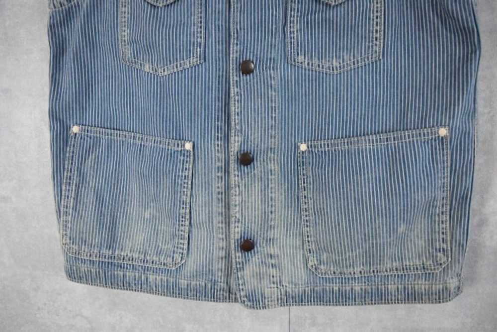 Kapital Vests Hickory Stripe Denim V-neck Button … - image 5