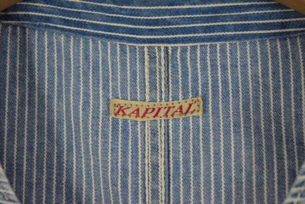 Kapital Vests Hickory Stripe Denim V-neck Button … - image 7