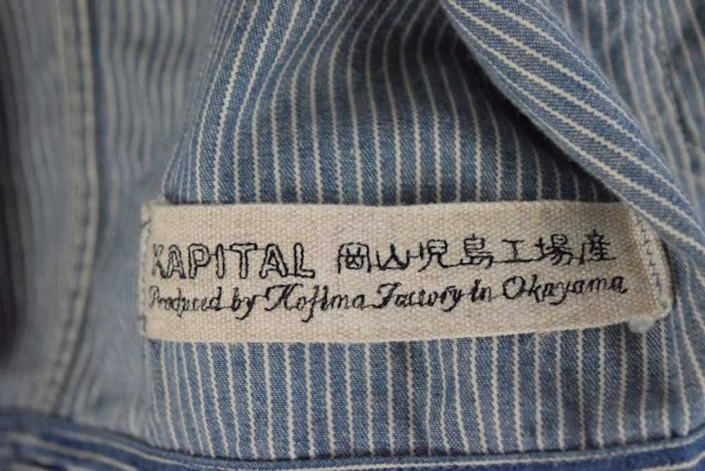 Kapital Vests Hickory Stripe Denim V-neck Button … - image 8