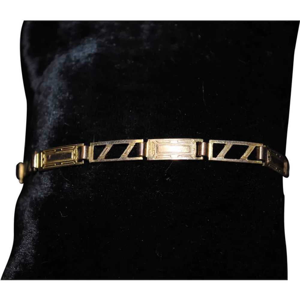 Art Deco Gold-tone Bracelet with Geometric Rectan… - image 1