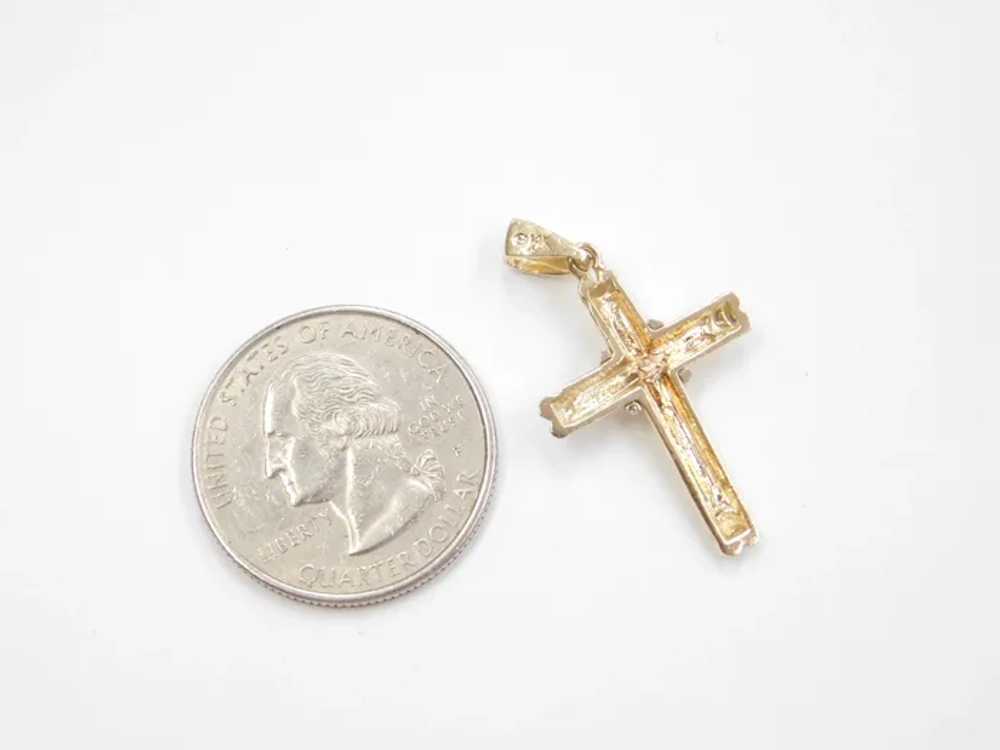 14k Gold Two-Tone Cross Pendant with Heart Ends - image 3