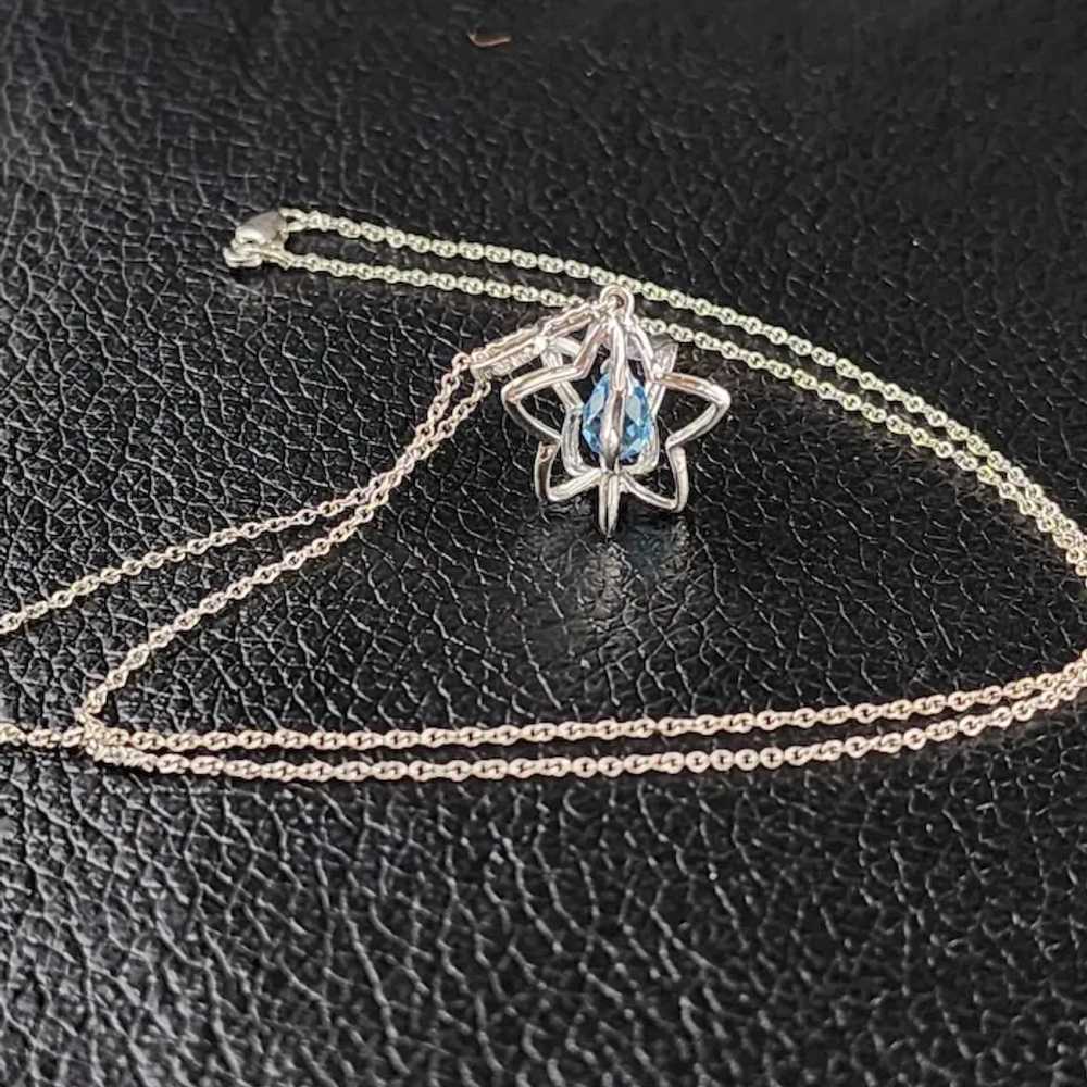 14k White Gold Blue Topaz Star 3D Pendant Necklace - image 2