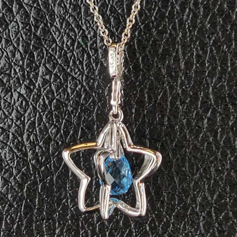 14k White Gold Blue Topaz Star 3D Pendant Necklace - image 4