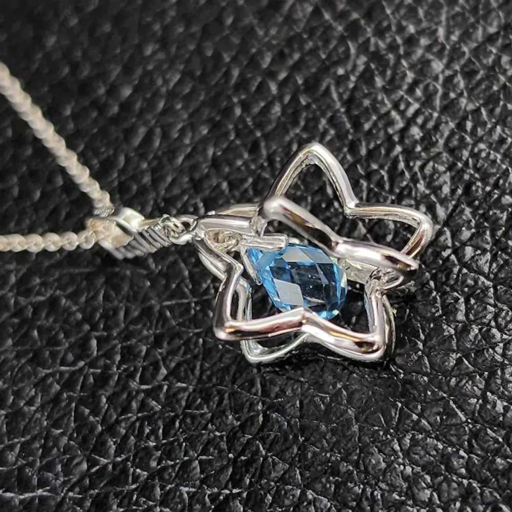 14k White Gold Blue Topaz Star 3D Pendant Necklace - image 5