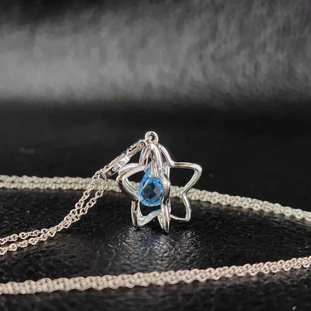 14k White Gold Blue Topaz Star 3D Pendant Necklace - image 6