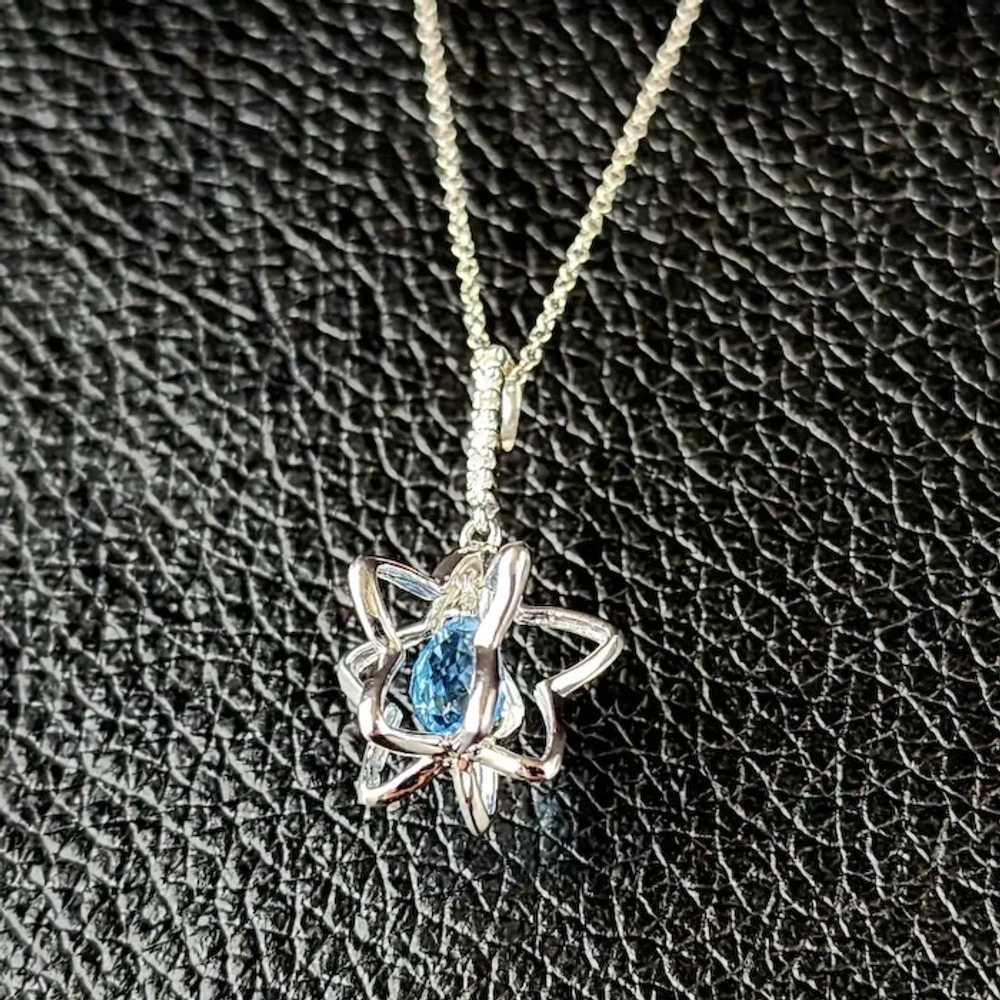 14k White Gold Blue Topaz Star 3D Pendant Necklace - image 7