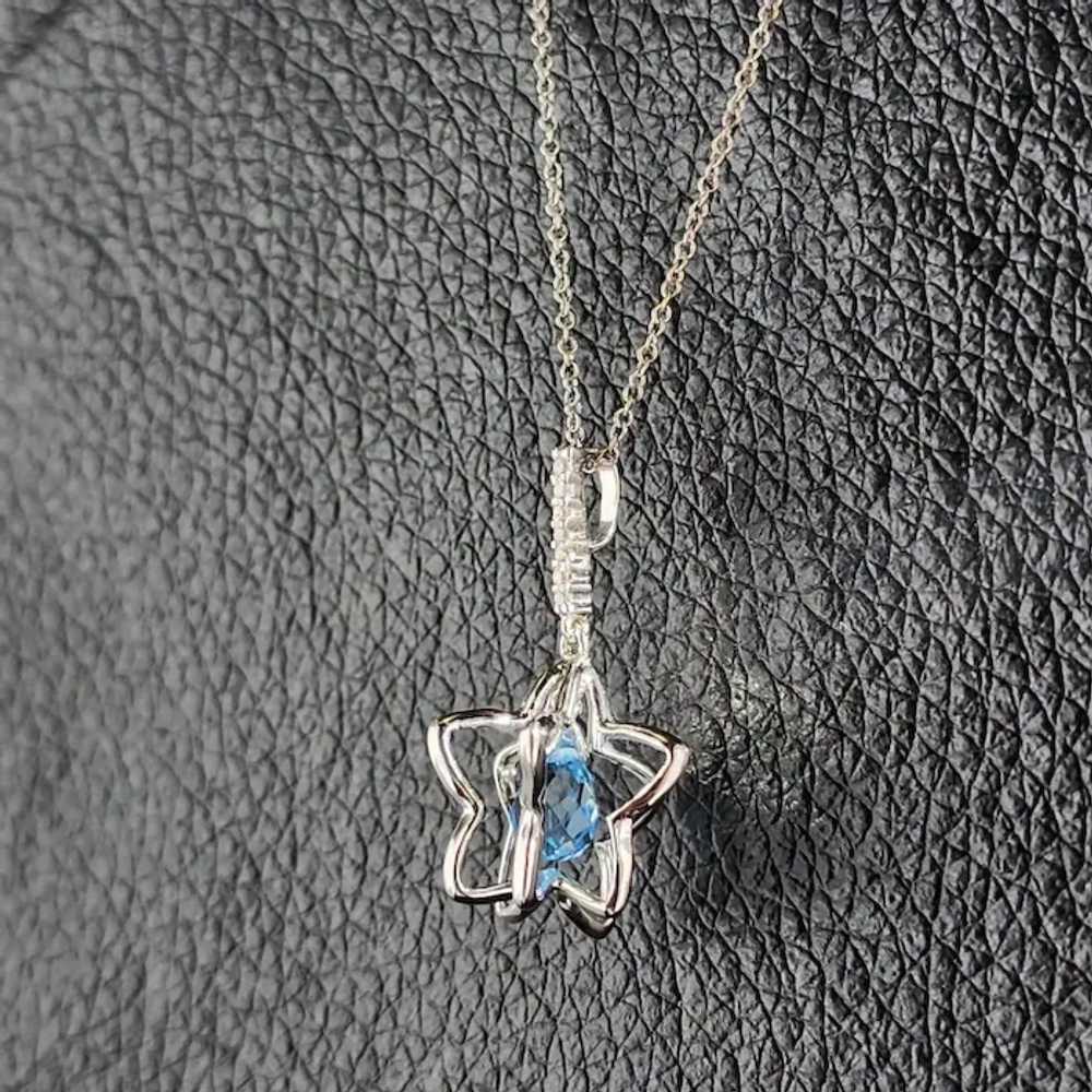 14k White Gold Blue Topaz Star 3D Pendant Necklace - image 8