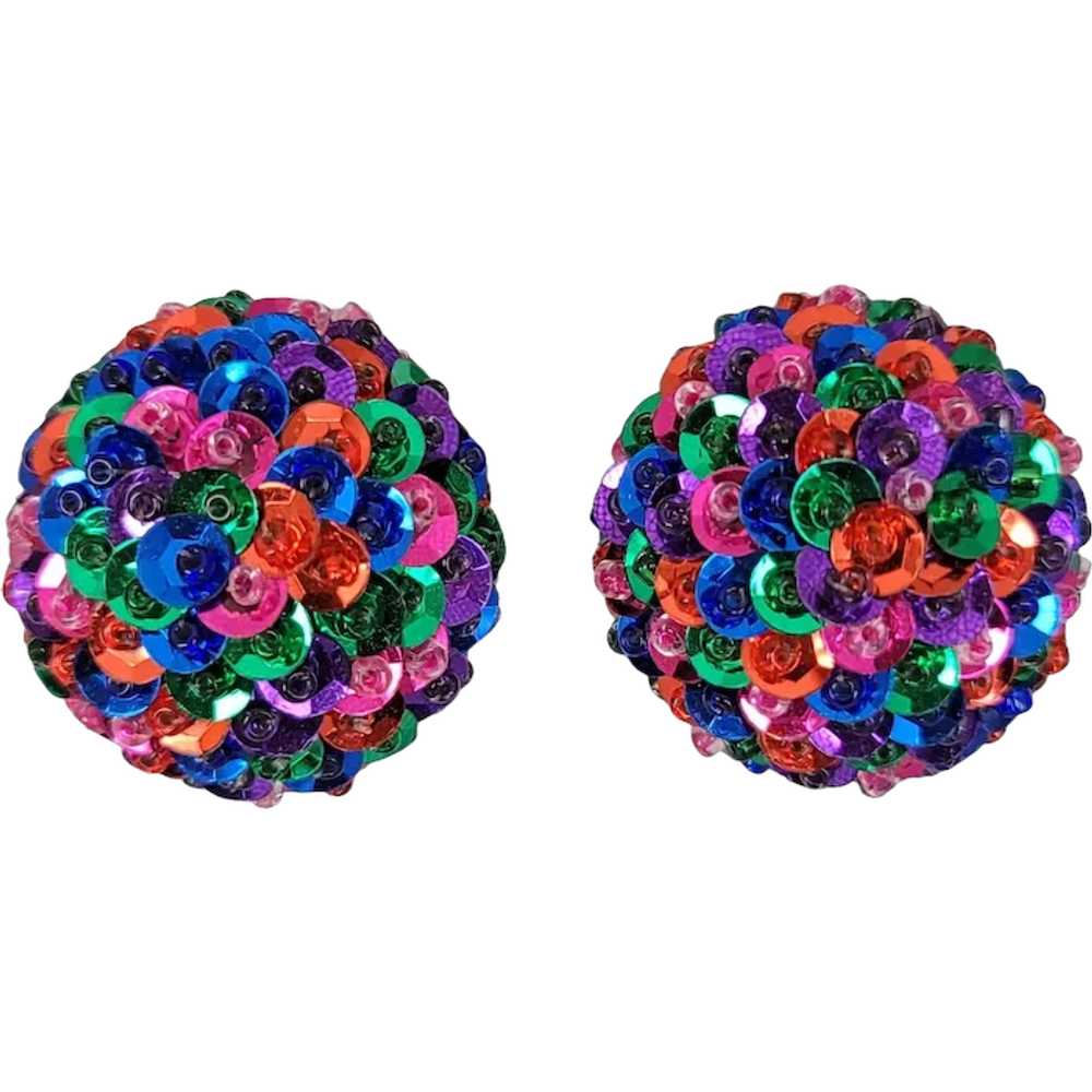 Blue, Green, And Red Sequin Glass Bead Clip-On Ea… - image 1