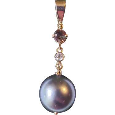Elegant 14K Gold Tahitian Pearl Diamond Andalusit… - image 1