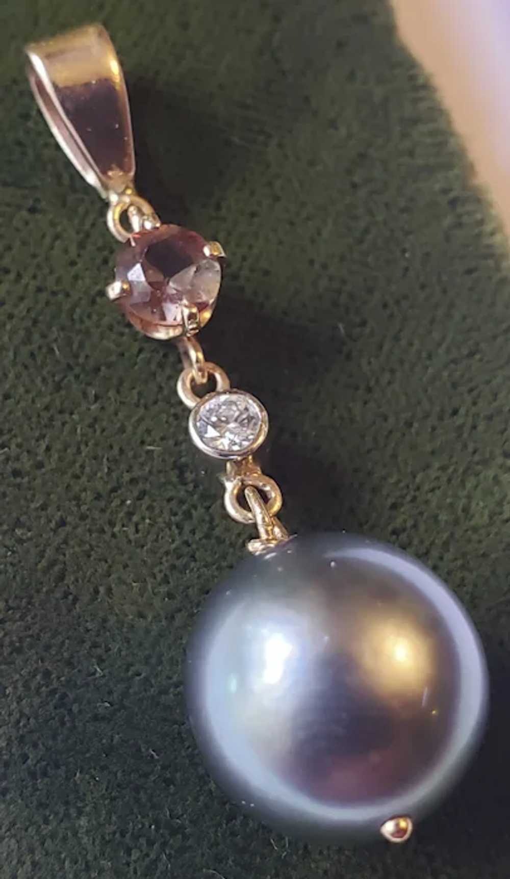 Elegant 14K Gold Tahitian Pearl Diamond Andalusit… - image 2