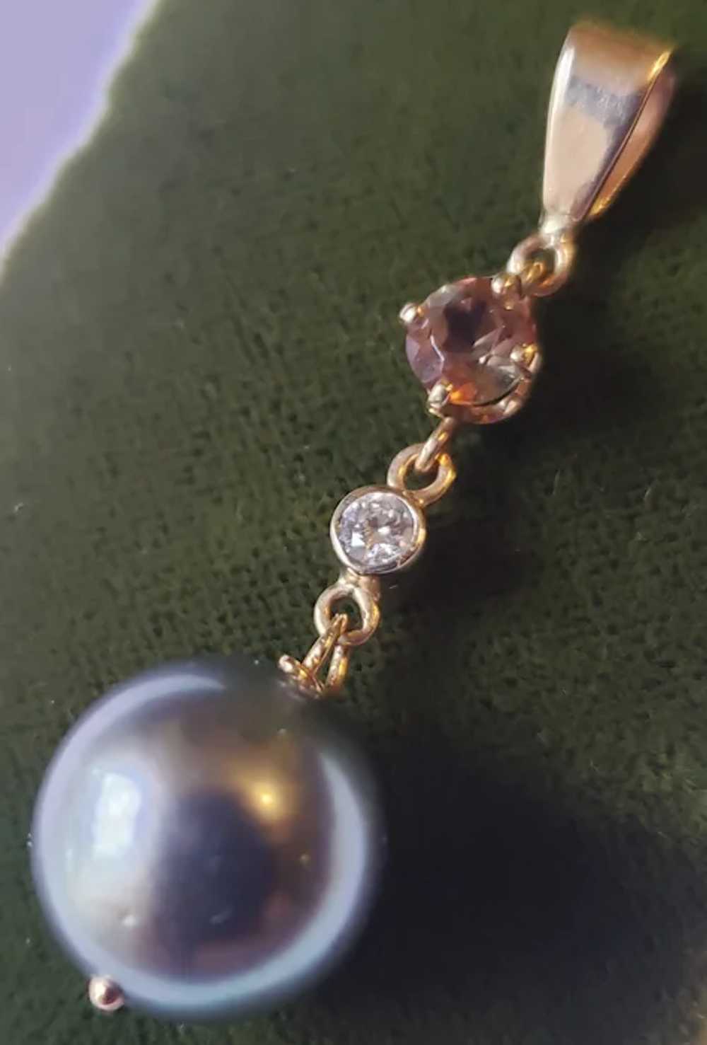 Elegant 14K Gold Tahitian Pearl Diamond Andalusit… - image 3