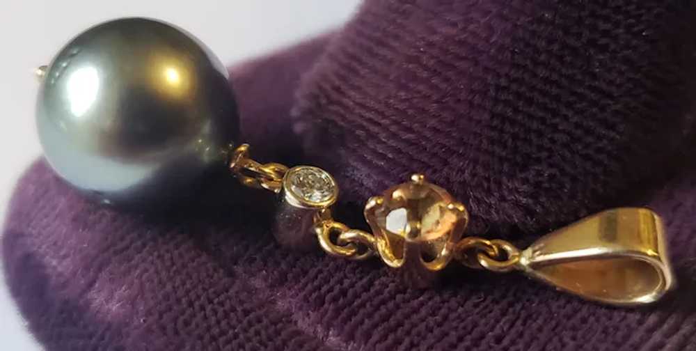 Elegant 14K Gold Tahitian Pearl Diamond Andalusit… - image 4