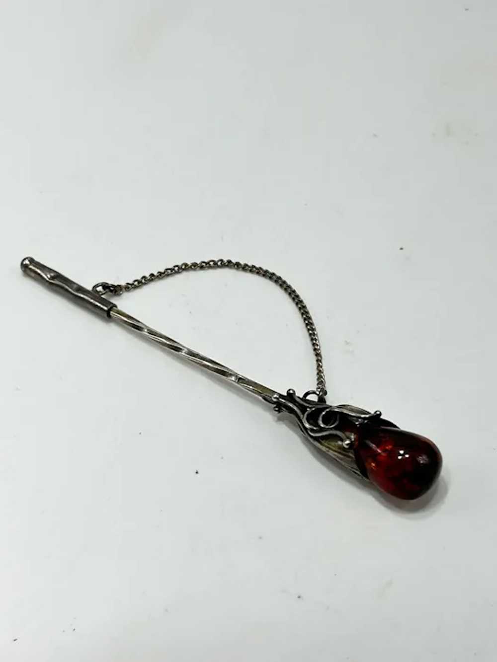 Vintage Sterling Silver Baltic Amber Stick Pin Ja… - image 2