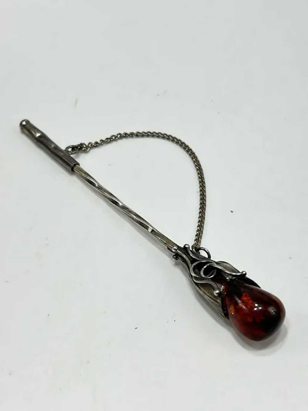 Vintage Sterling Silver Baltic Amber Stick Pin Ja… - image 4