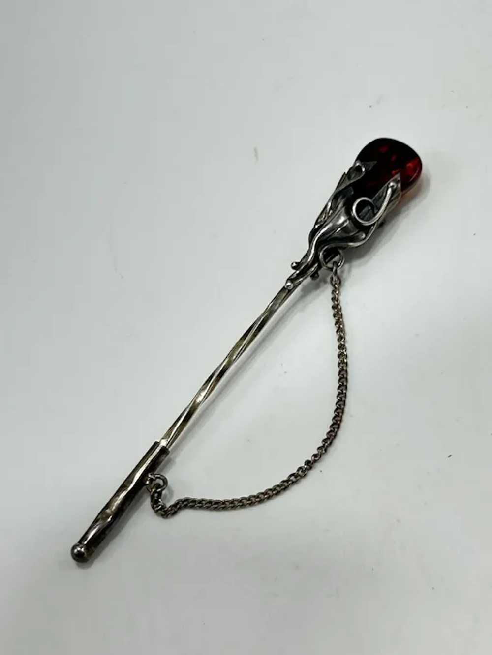 Vintage Sterling Silver Baltic Amber Stick Pin Ja… - image 5