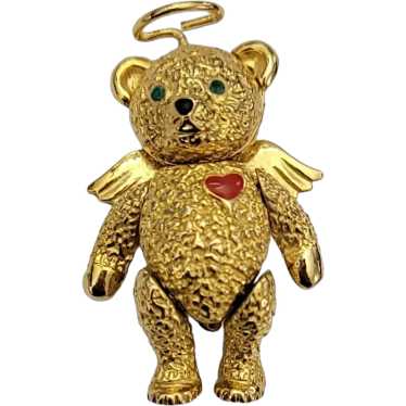 Batya Gold Tone Articulated Halo Angel Bear Brooch