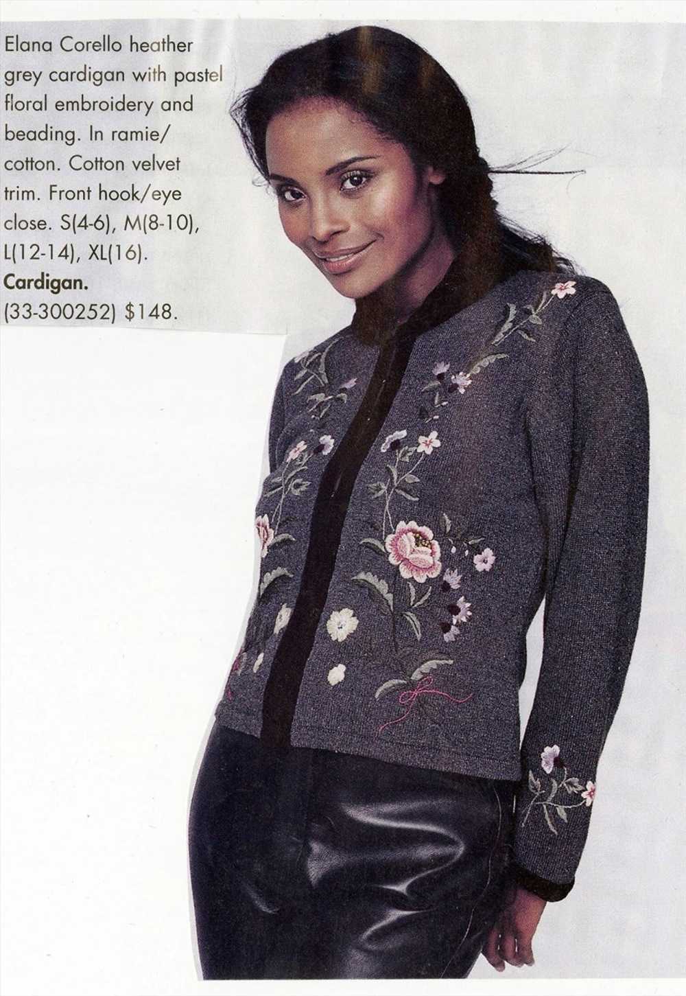 90s Vintage Floral Embroidery Cardigan with Velve… - image 4