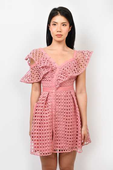 Self-Portrait Pink Mini Dress with Eyelet Overlay 