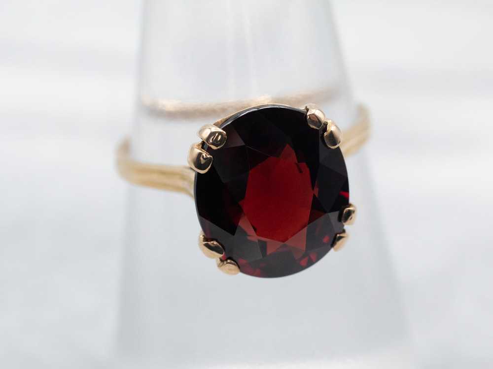 Yellow Gold Garnet Solitaire Ring - image 3