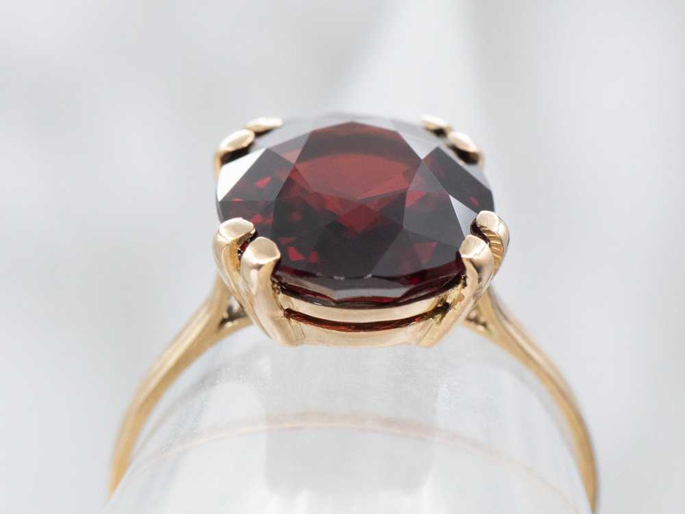 Yellow Gold Garnet Solitaire Ring - image 4
