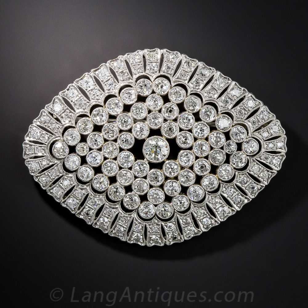 Large Edwardian Platinum Diamond Brooch - image 1