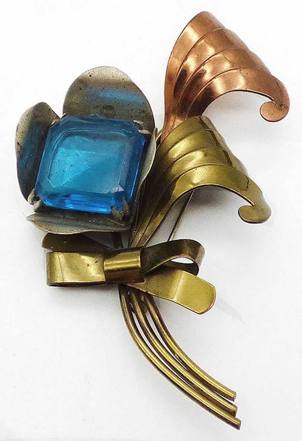Retro Turquoise Glass Flower Brooch - image 1