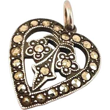 Marcasite and Sterling Heart Charm Marked Sterling - image 1