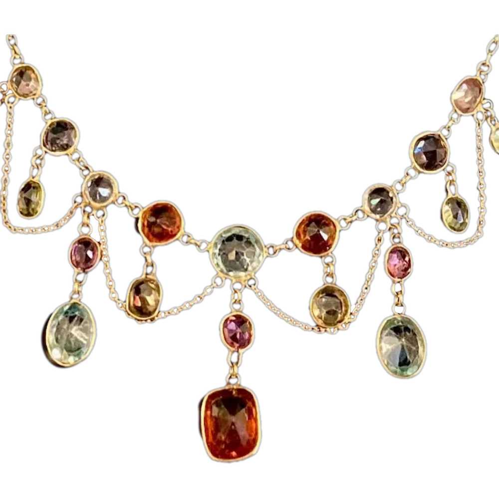 Edwardian multi varied gemstones 18k necklace - image 1