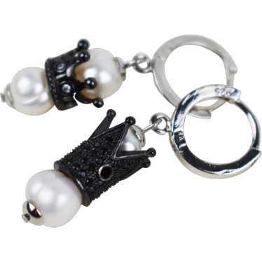 Quirky pearl and crown drop earrings, eye catchin… - image 1