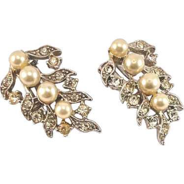 Charel Rhinestone and Faux Pearl Silverplate Clip… - image 1