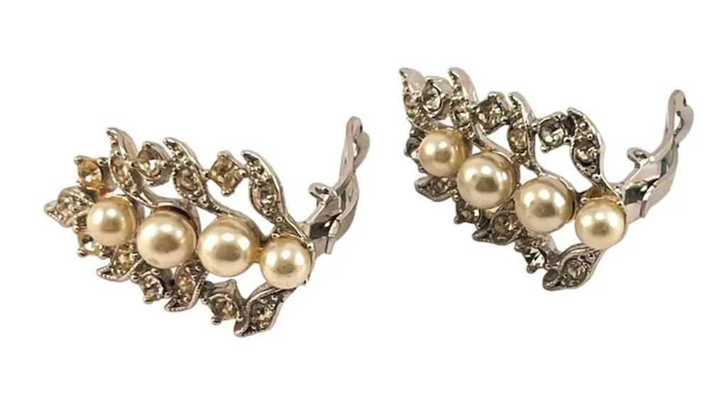 Charel Rhinestone and Faux Pearl Silverplate Clip… - image 2