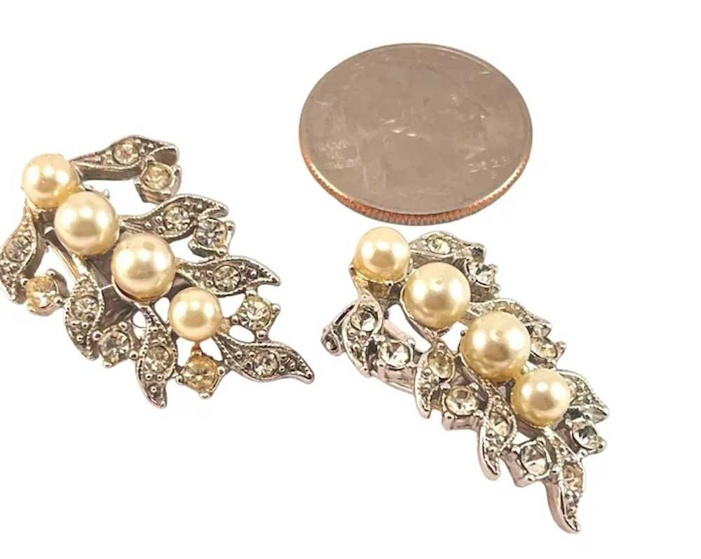 Charel Rhinestone and Faux Pearl Silverplate Clip… - image 3