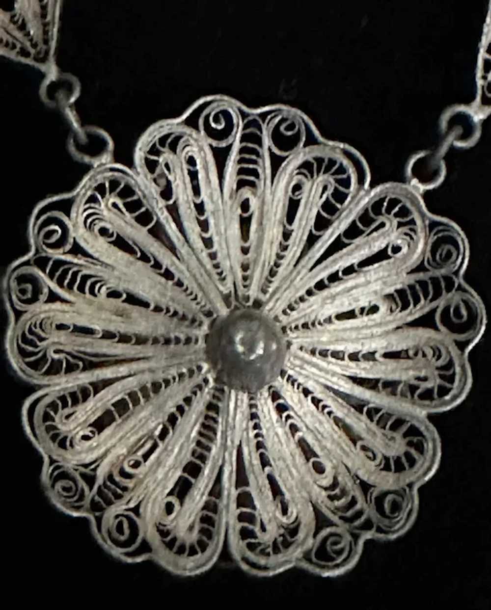 Silver Floral Filigree Necklace from Mexico - image 10