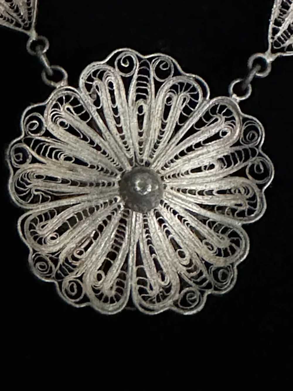 Silver Floral Filigree Necklace from Mexico - image 11