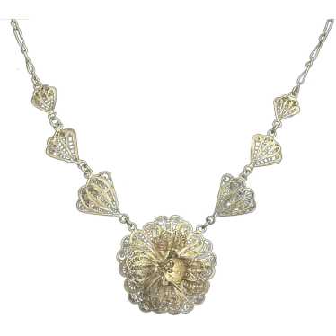 Silver Floral Filigree Necklace from Mexico - image 1