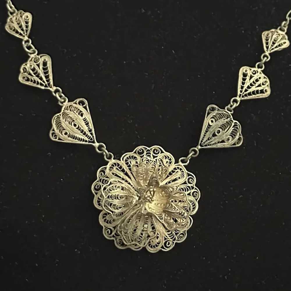Silver Floral Filigree Necklace from Mexico - image 2