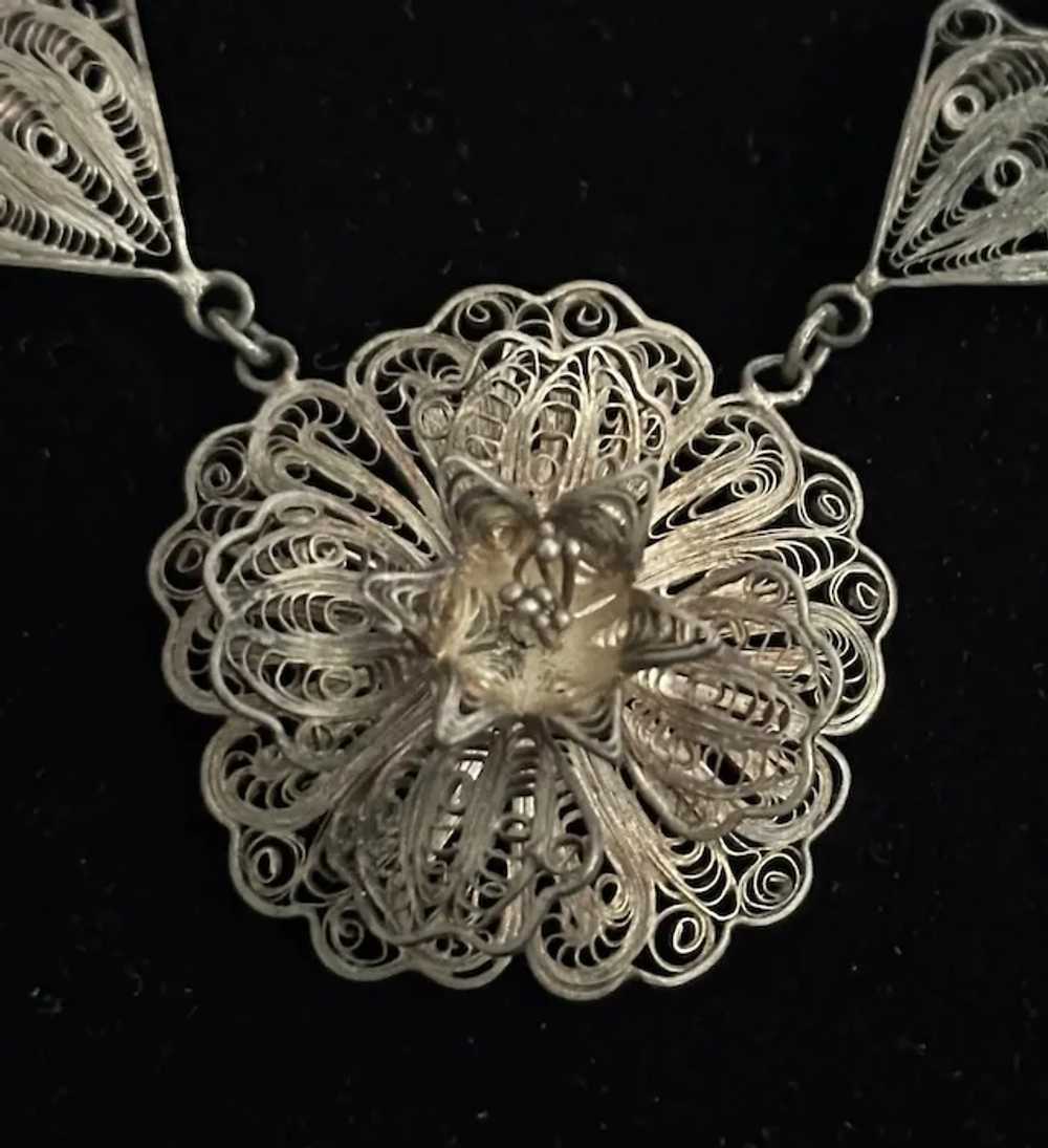 Silver Floral Filigree Necklace from Mexico - image 3