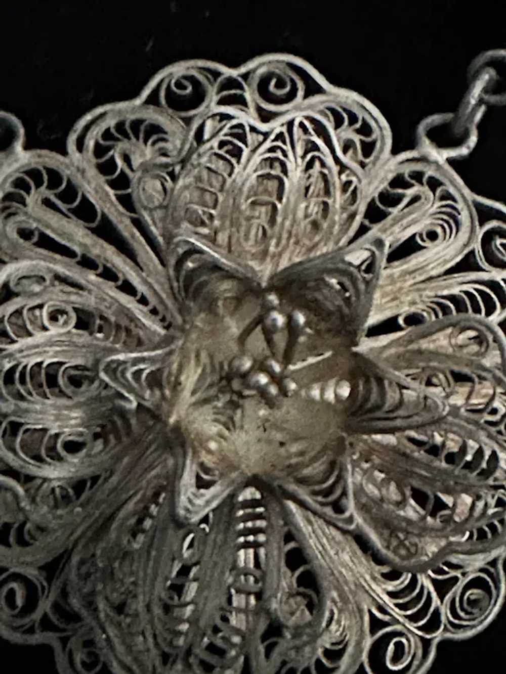 Silver Floral Filigree Necklace from Mexico - image 4