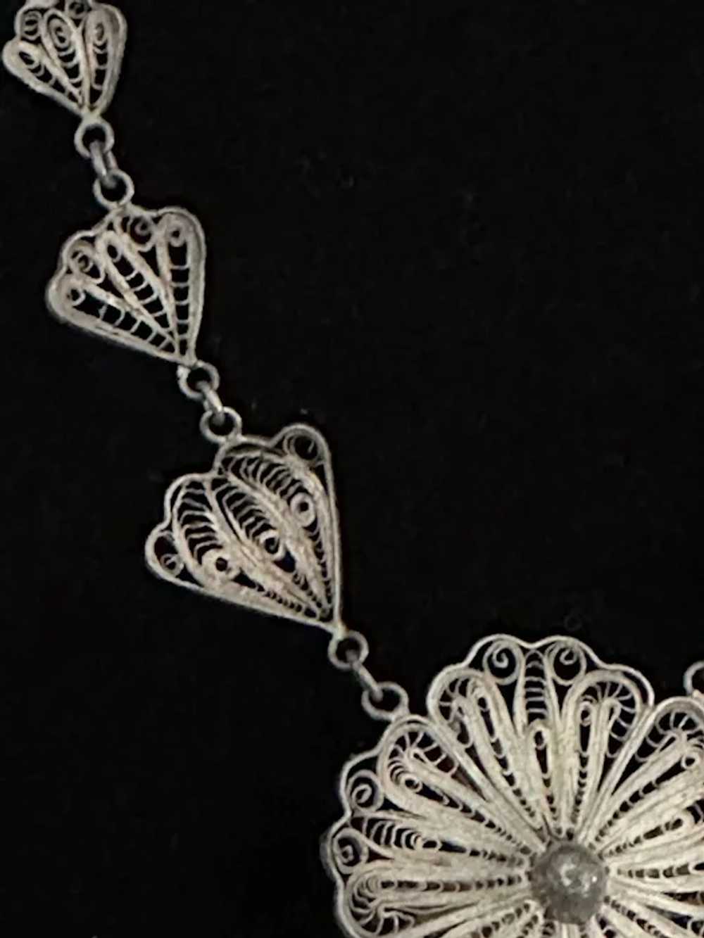 Silver Floral Filigree Necklace from Mexico - image 8