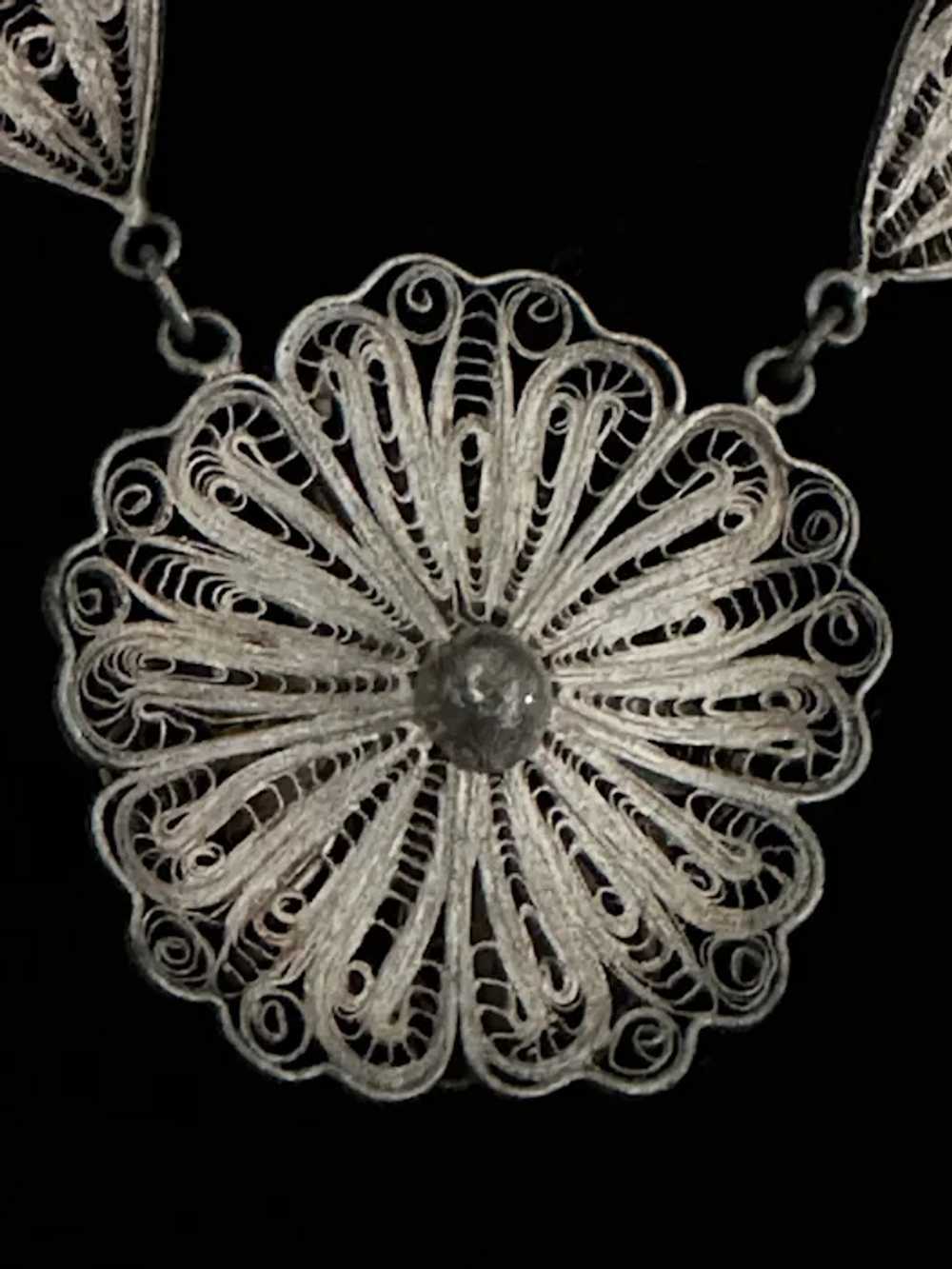 Silver Floral Filigree Necklace from Mexico - image 9