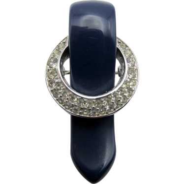 Trifari Navy Lucite and Diamante Crystal Buckle B… - image 1