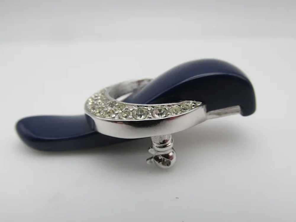 Trifari Navy Lucite and Diamante Crystal Buckle B… - image 3
