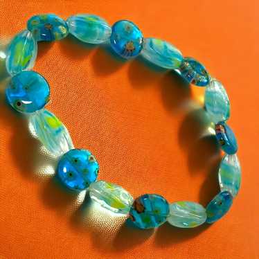 Other Aqua Murano Glass Venetian Bead Stretch Bra… - image 1