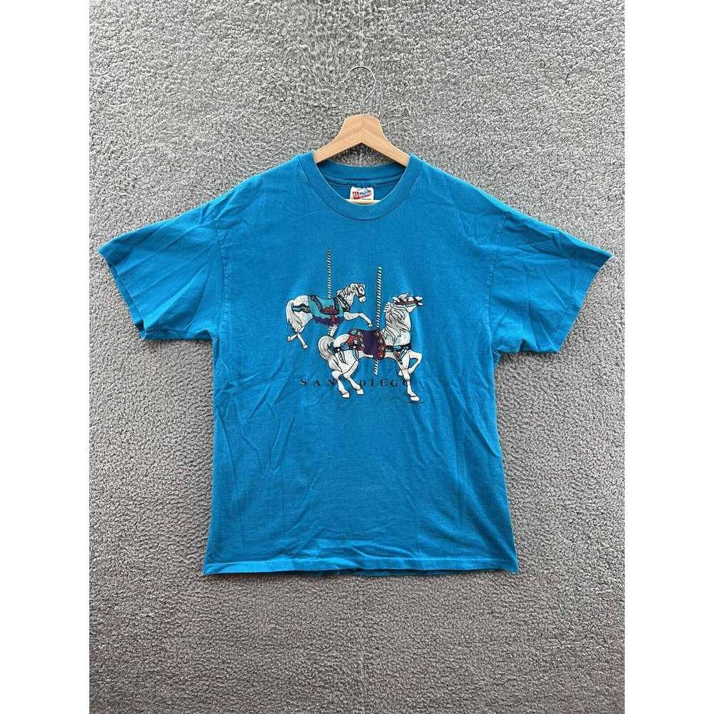 Hanes Hanes 1994 Blue San Diego Carousel Horses T… - image 1