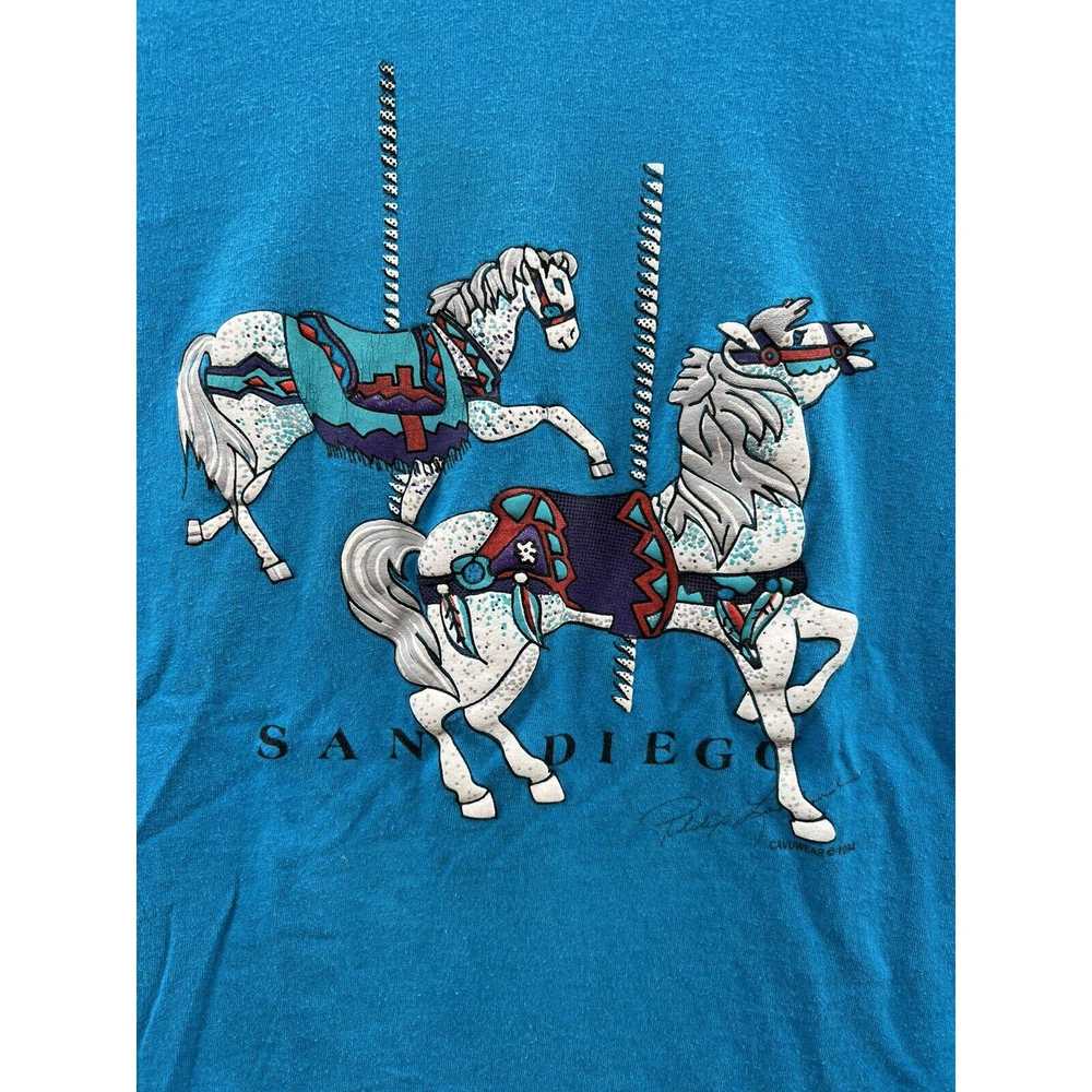 Hanes Hanes 1994 Blue San Diego Carousel Horses T… - image 4