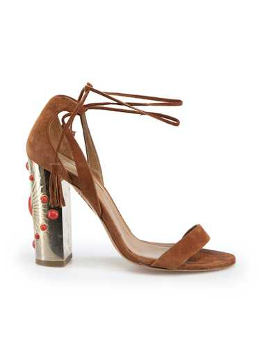 Aquazzura Brown Suede Embellished Heeled Sandals