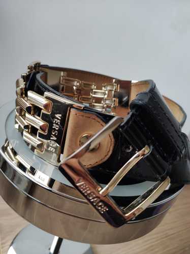 Versace Versace Vintage Belt Leather Black/Gold H… - image 1