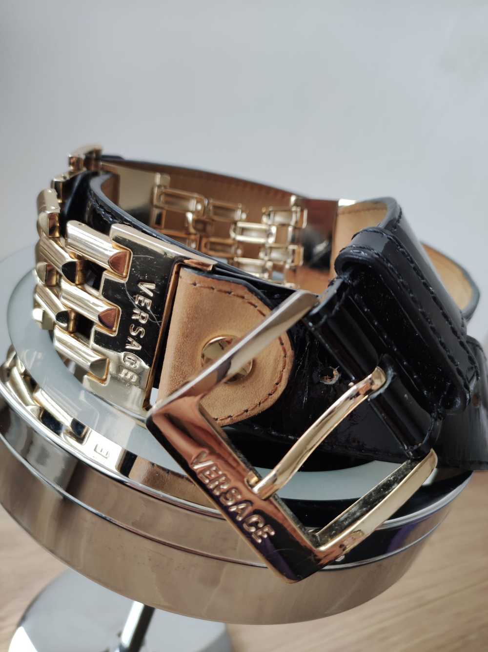 Versace Versace Vintage Belt Leather Black/Gold H… - image 4